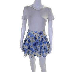 Interstyle Womens Beige Blue Floral Layered Ruffle Zip Mini Skirt Size S